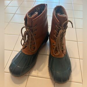 Women's Brown blue duck Boots sport plaid party casual hunting size 7 fall cozy